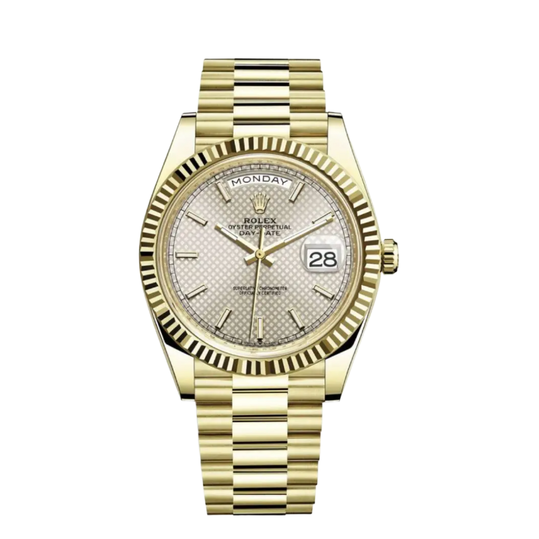 Rolex Day Date Presidential 'Diagonal Motif' 40 Fluted Bezel 18K Yellow Gold 2022 Watch 228238
