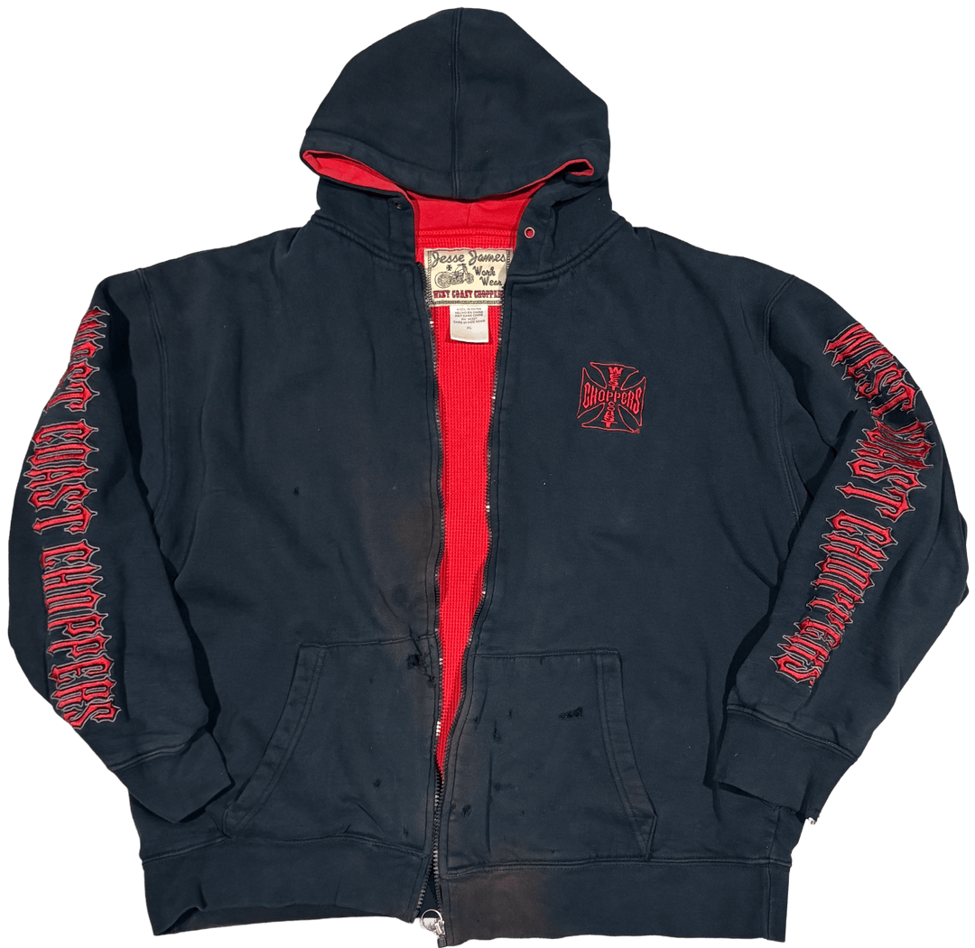 West Coast Choppers 'Red Thermal' Faded Vintage Zip Up Hoodie