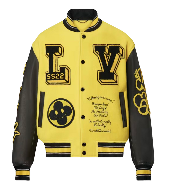 Louis Vuitton Leather Embroidered Black/Yellow Varsity Jacket