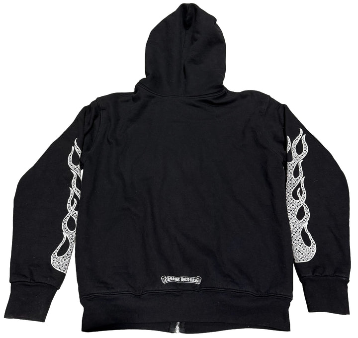Chrome Hearts 'Cross Flame' Vertical Logo Black Zip Up Hoodie
