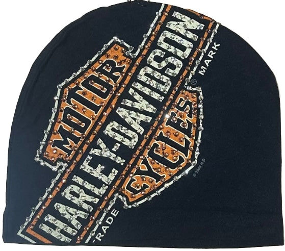 Bossi 'Orange/Cream Harley Logo' Rhinestone Vintage Beanie
