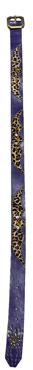 Studded 'Cheetah Hair' Spider Gem Purple Leather Belt
