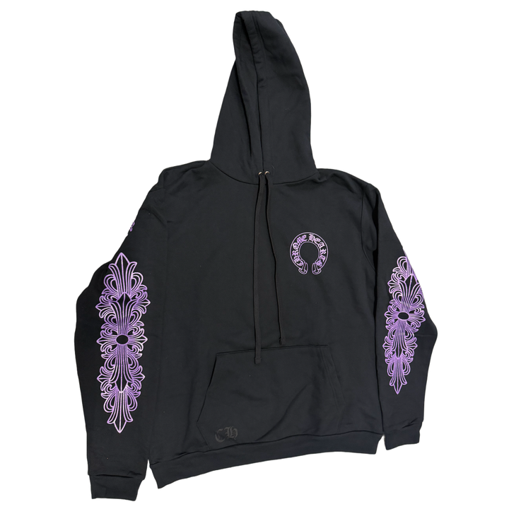 Chrome Hearts Friends and Family 'Purple Glitter' Horseshoe Floral Black Hoodie