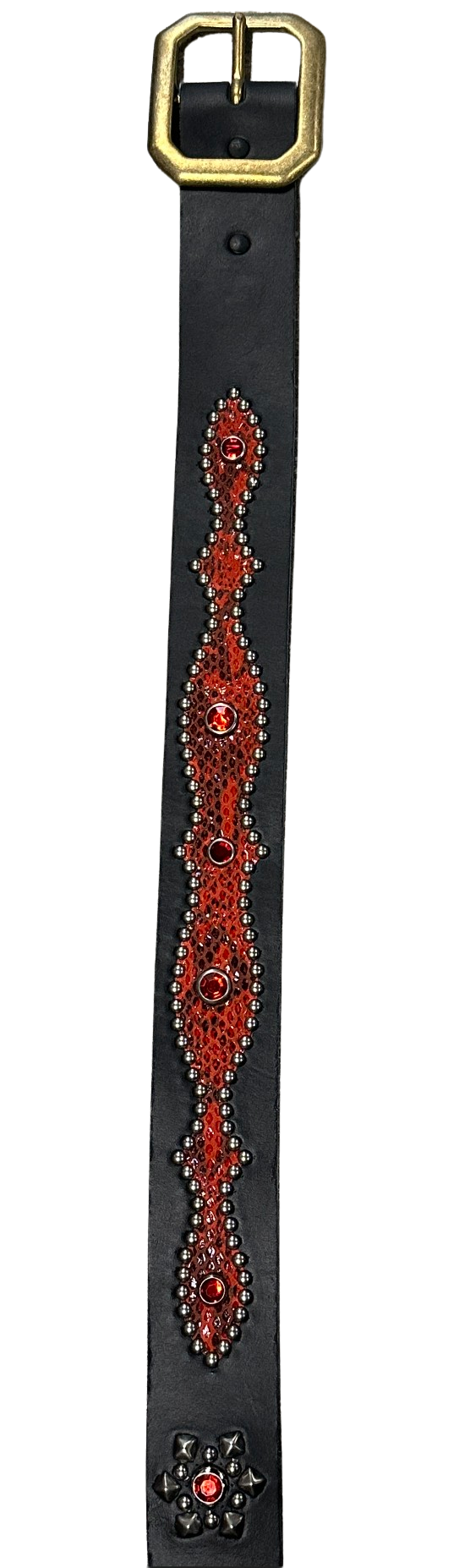 Studded 'Red/Red Snakeskin' Black Belt