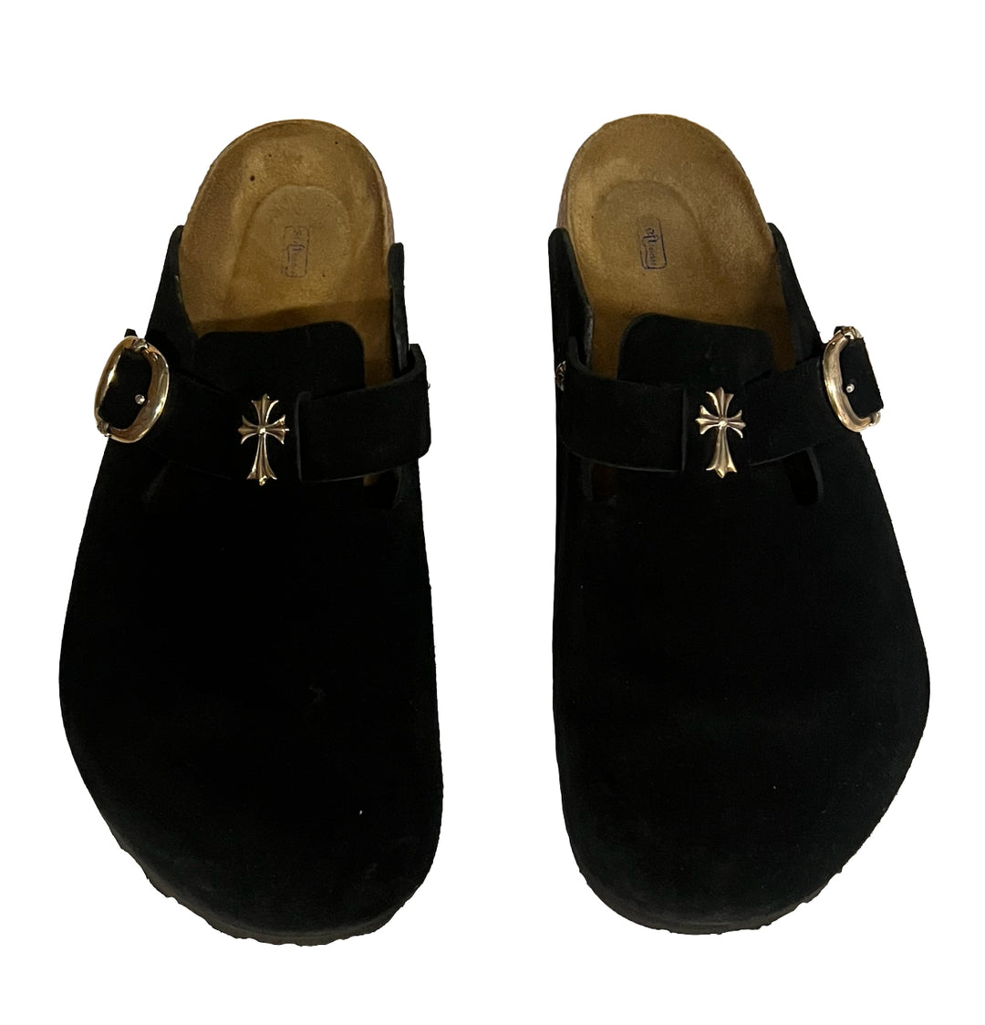 Chrome Hearts 'Silver Cross' Black Birkenstock Sandals