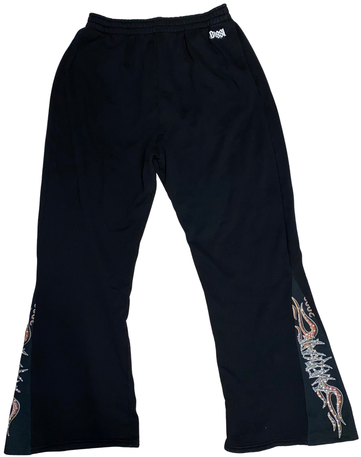 Bossi 'Americade' Rhinestone Black Flare Sweatpants