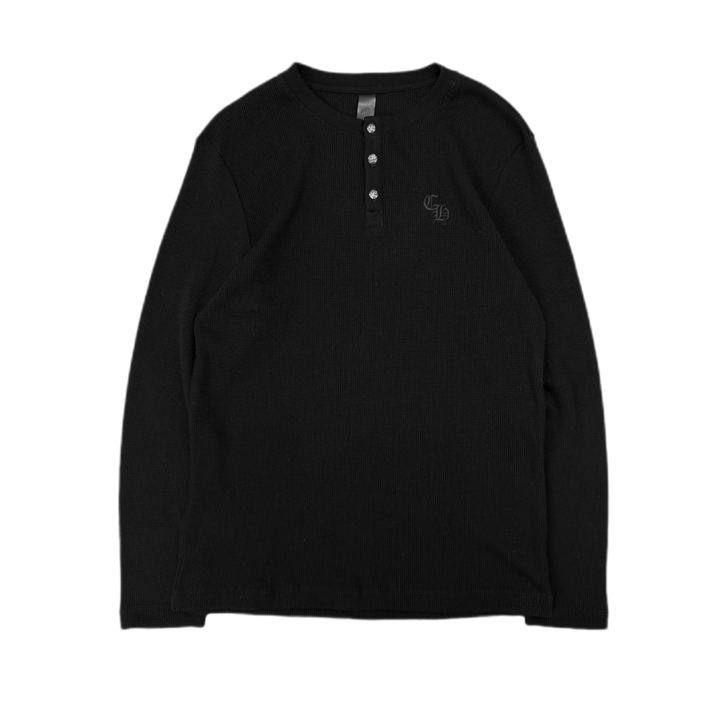 Chrome Hearts CH Embroidered Black Thermal Long Sleeve Henley