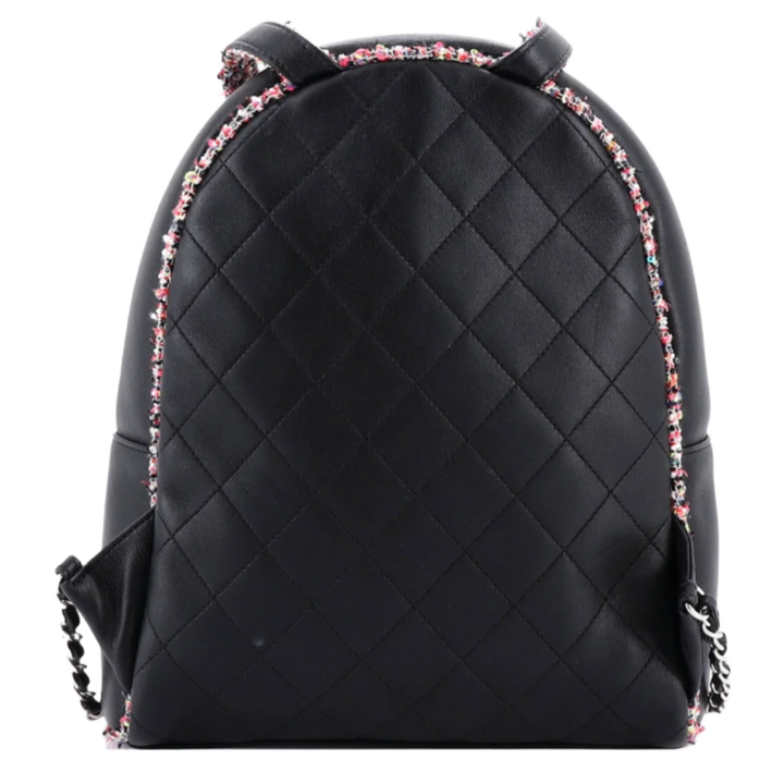 Chanel 'Elegant Trim' Quilted Leather Tweed Navy Backpack