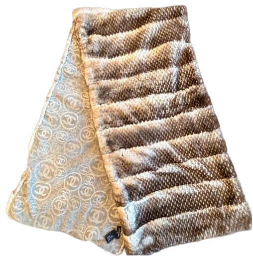 Chanel Rabbit Fur &amp; Cashmere Reversible CC Print Scarf