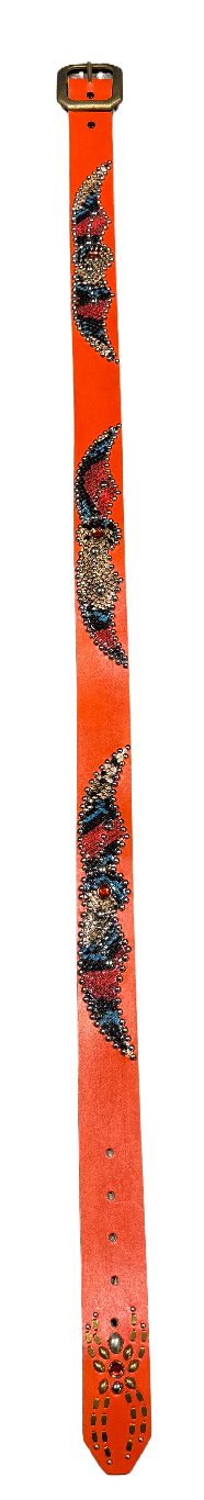 Studded 'Multicolor Wing Snakeskin/ Spider Gem Orange Belt