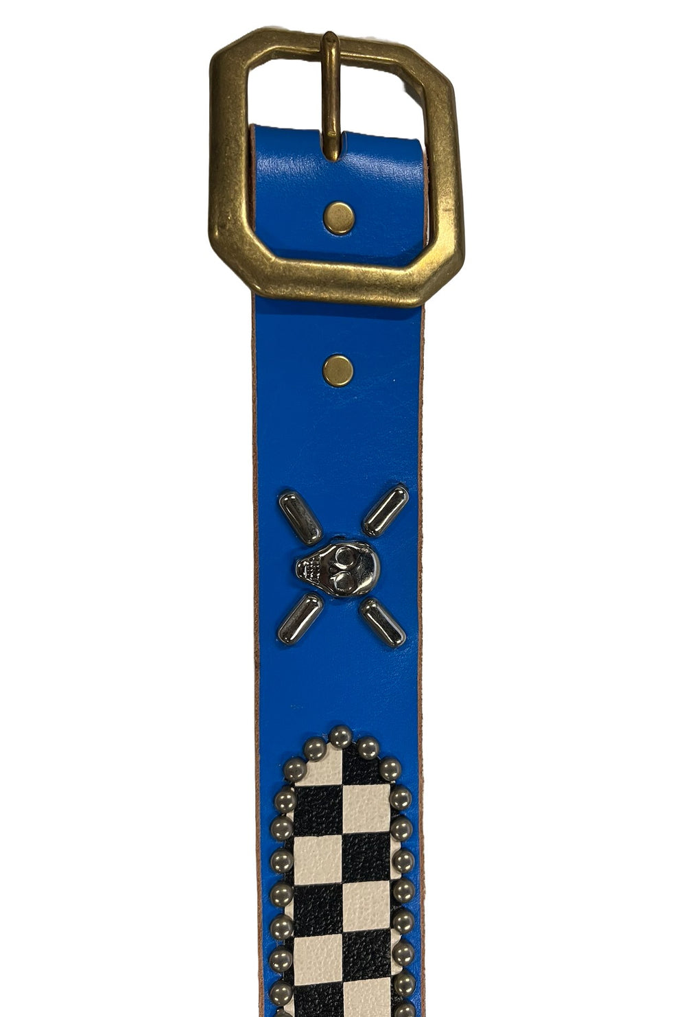 Studded 'Checkered Skulls' Blue Belt