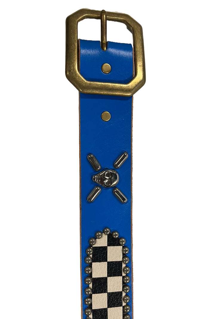 Studded 'Checkered Skulls' Blue Belt