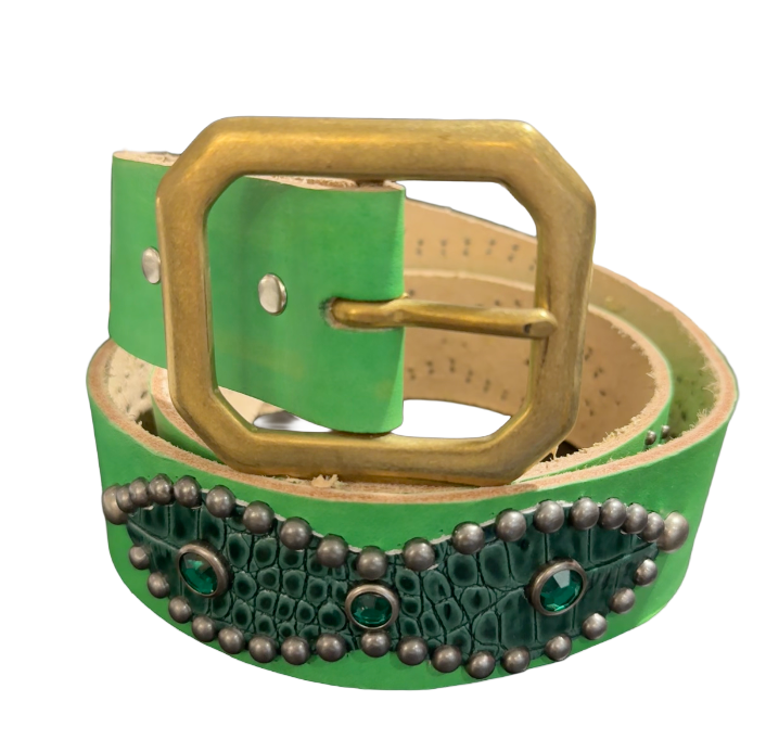 Studded 'Green Snakeskin Sun Gem' Green Belt