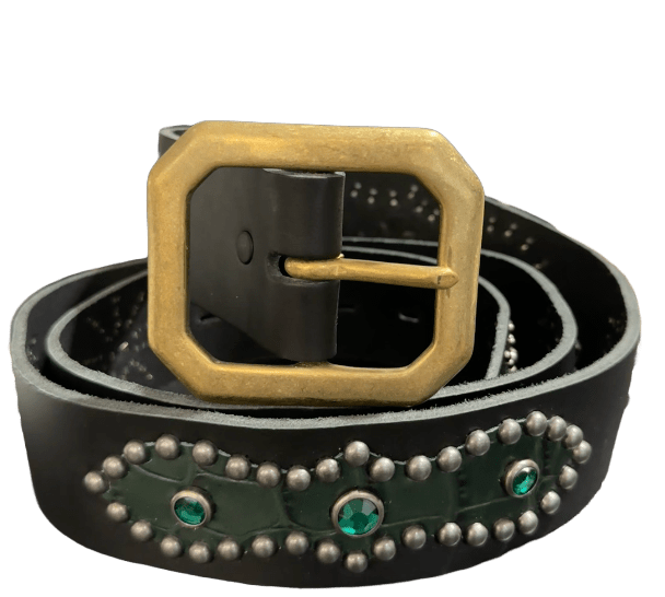 Studded 'Green Scales Sun Gem' Black Belt