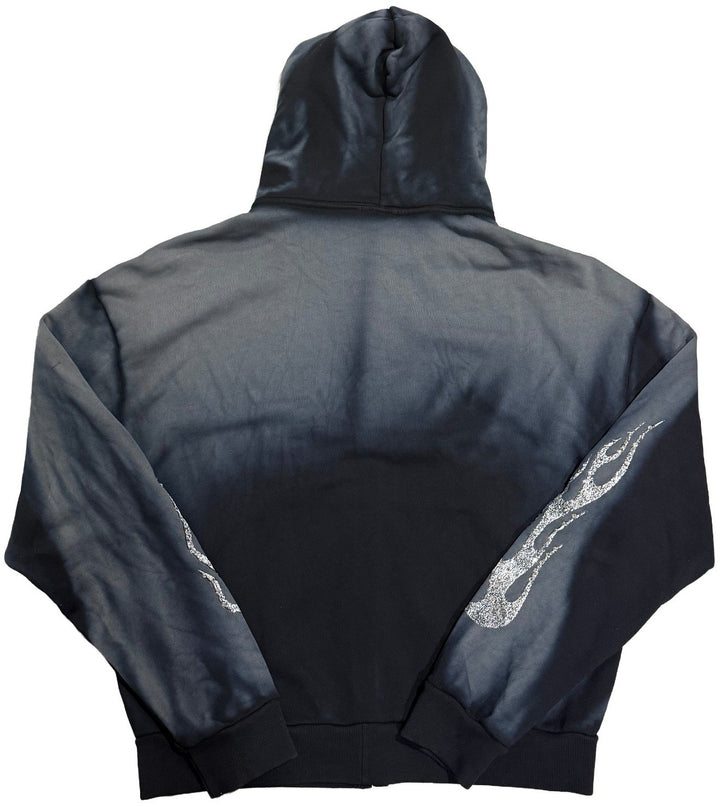 Bossi 'White and Silver' Washed Black Rhinestone Zip-Up