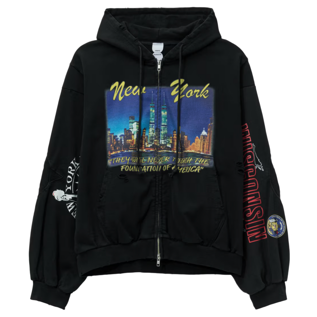Protocol Index 'NYC Blackout' Reconstructed Zip Up Hoodie