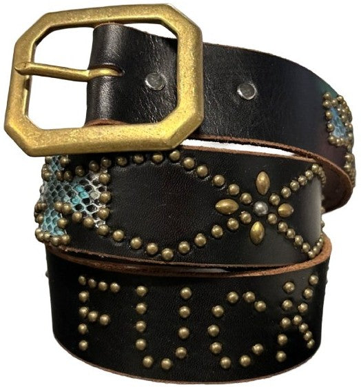 Studded 'Triple Blue' Cross Fuck Off Belt