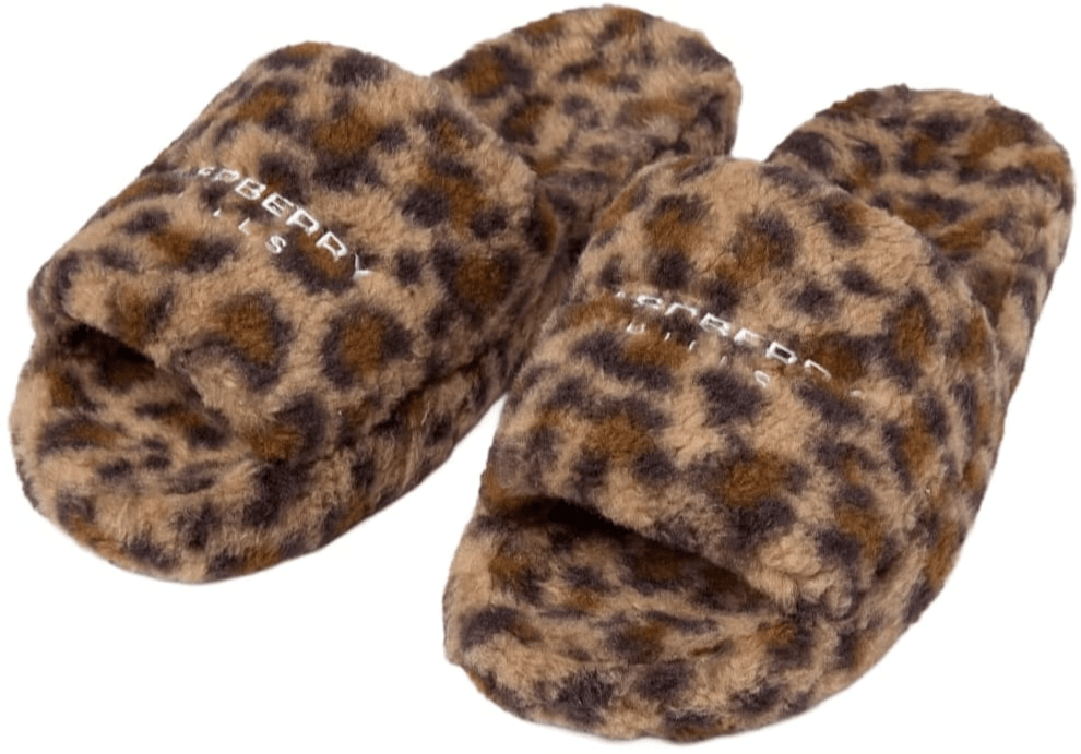 Gold+Vintage Gallery Raspberry Hills 'Cheetah' Fur Slides