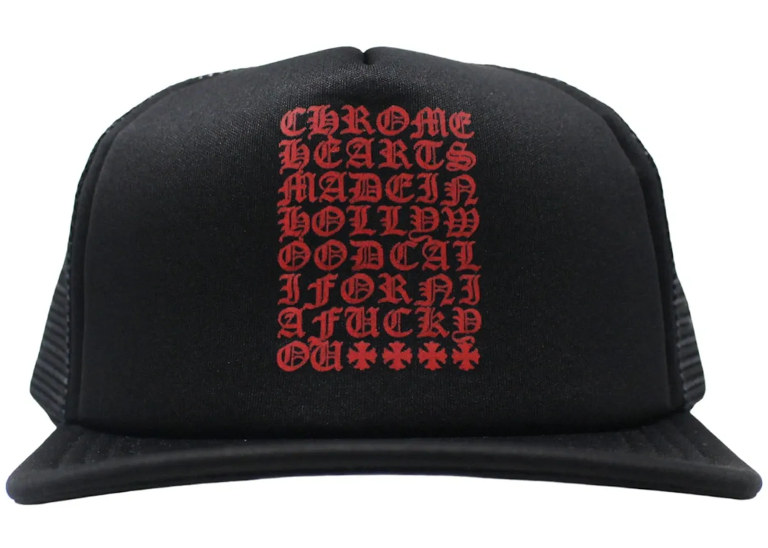 Chrome Hearts 'Red' Eye Chart Black Trucker Hat
