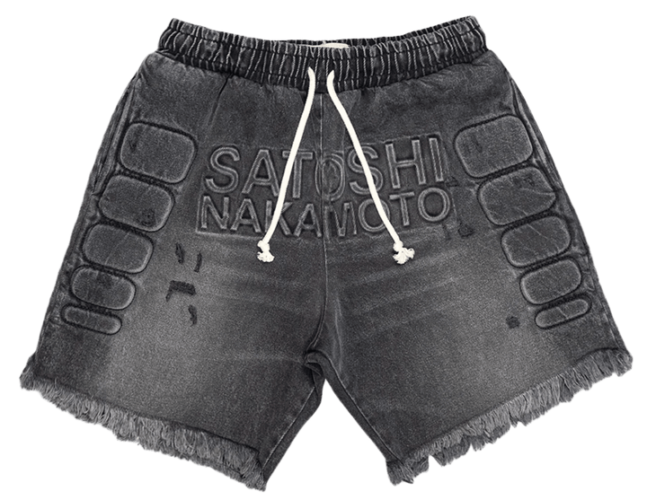 Satoshi Nakamoto 'Black Denim' Moto Shorts