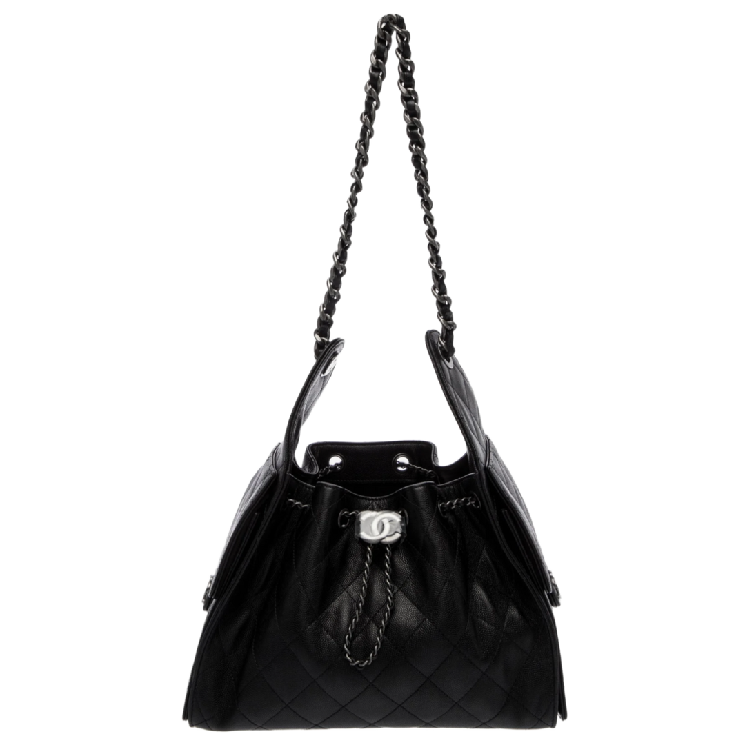 Chanel 'Black' Caviar Quilted Leather 25 Hobo Bag