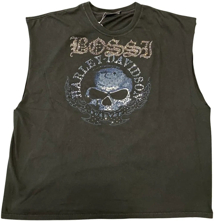 Bossi 'Rock Springs' Harley Davidson Vintage Rhinestone Cutoff Tee