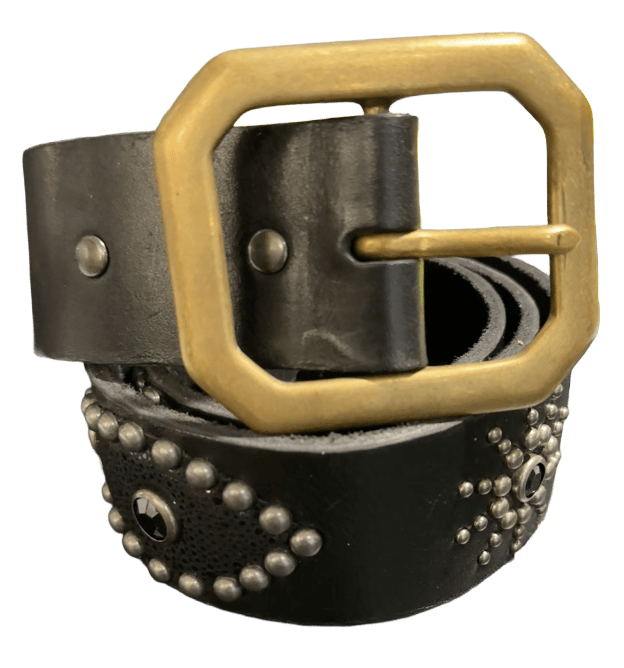 Studded 'Black Leather Sun Gem' Black Belt