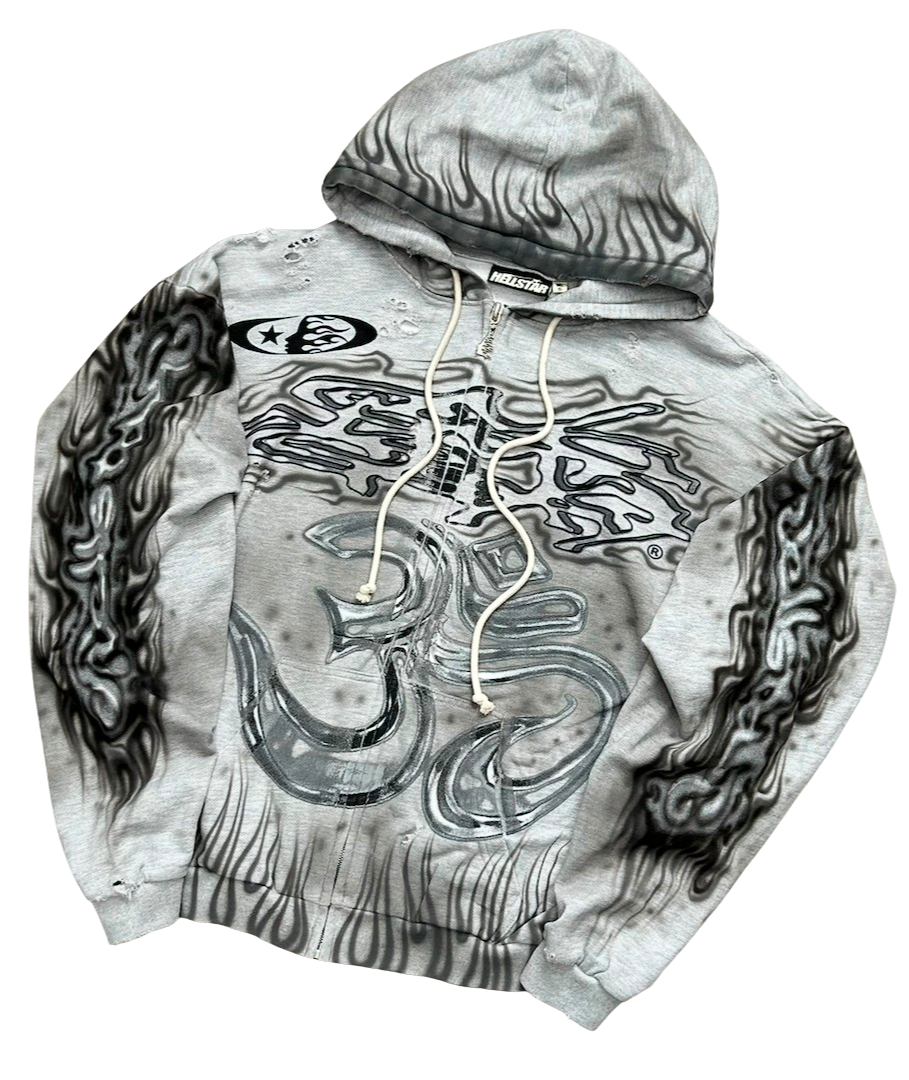 Hellstar Grey 'New Testement' Airbrushed Zip Up Hoodie