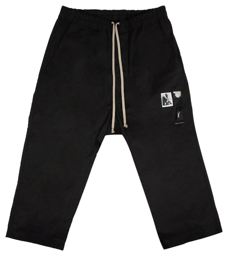 Rick Owens Cropped Drawstring Patch Pants 'Black'