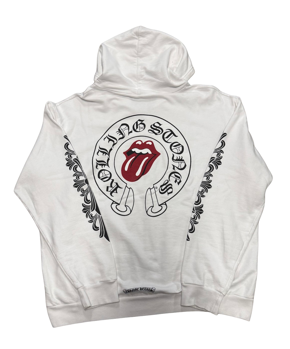 Chrome Hearts 'Rolling Stones' White Zip Up Hoodie