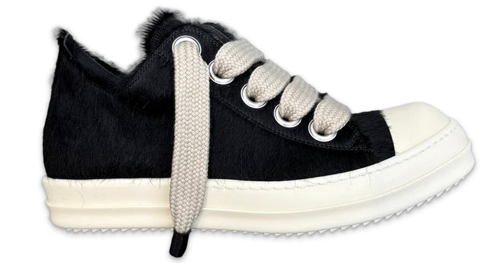Rick Owens 'Black' Pony Hair Jumbo Lace Low Sneakers