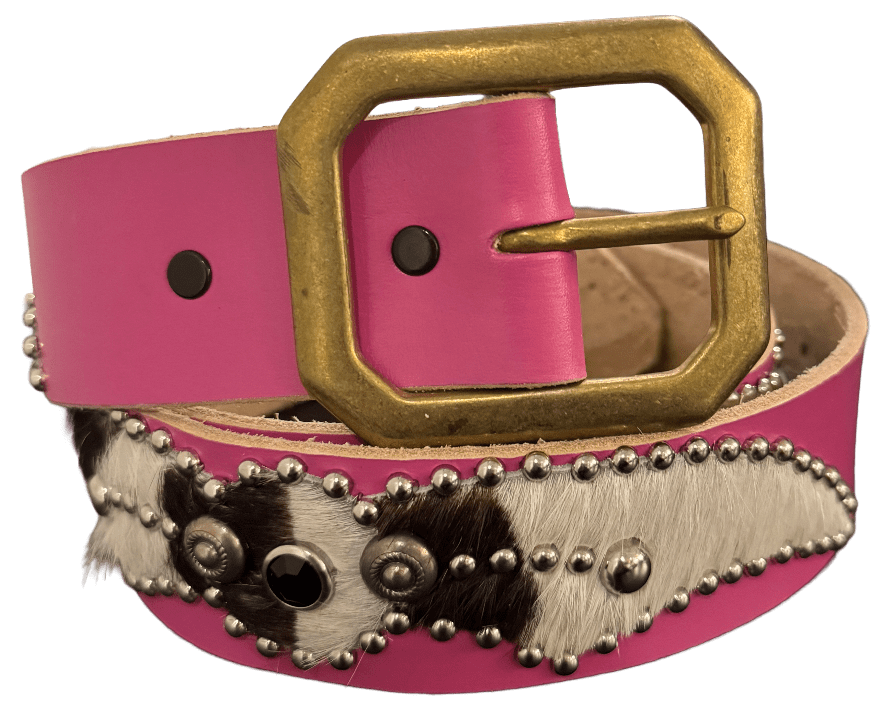 Studded 'Zebra Hair' Spider Gem Pink Leather Belt
