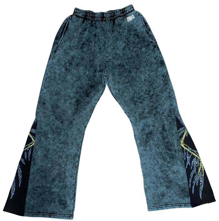 Bossi 'Plant Stem' Rhinestone Blue Flare Sweatpants