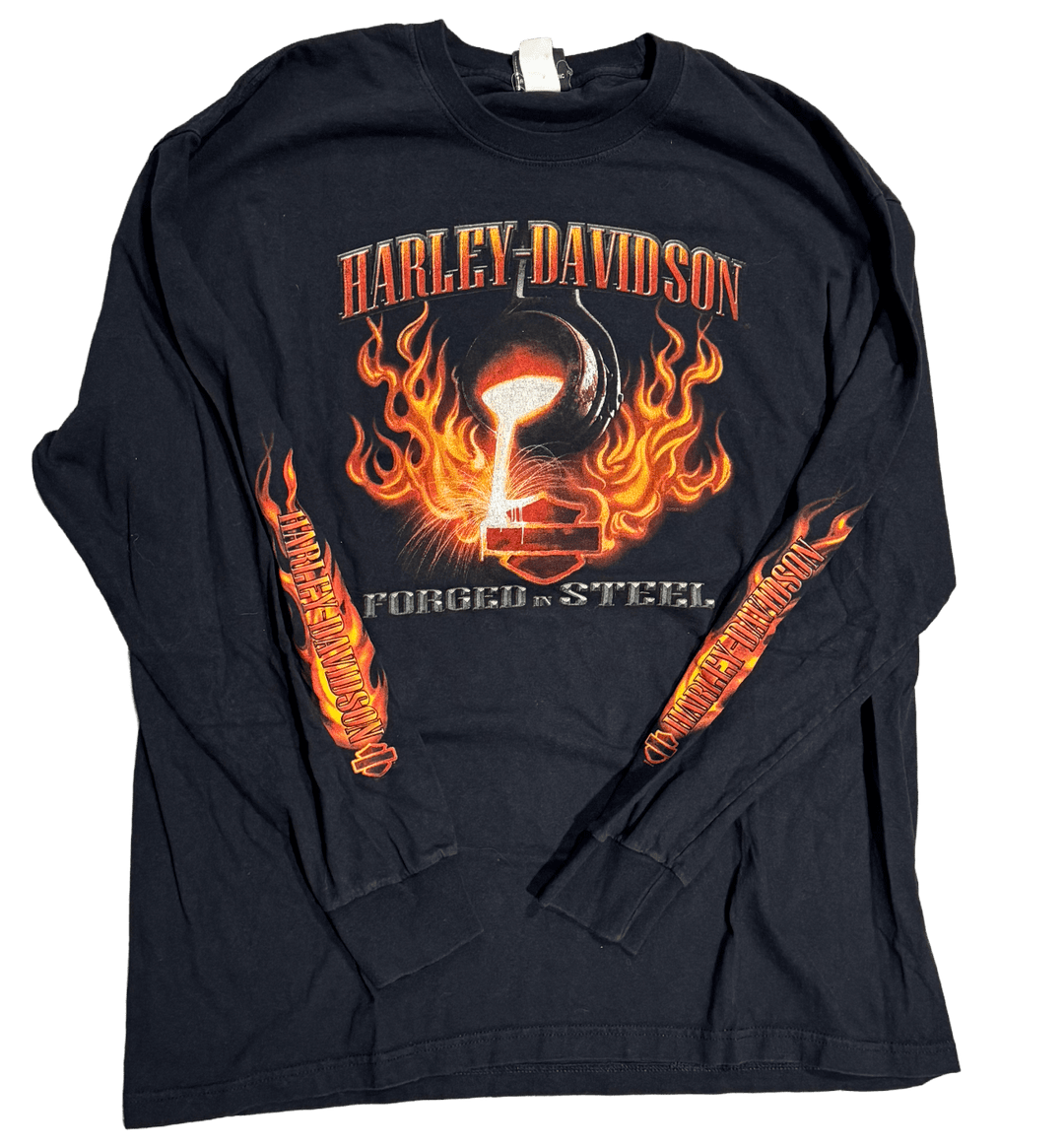 Harley Davidson 'Forged in Steel Niagara Falls NY' Vintage Longsleeve Black Tee