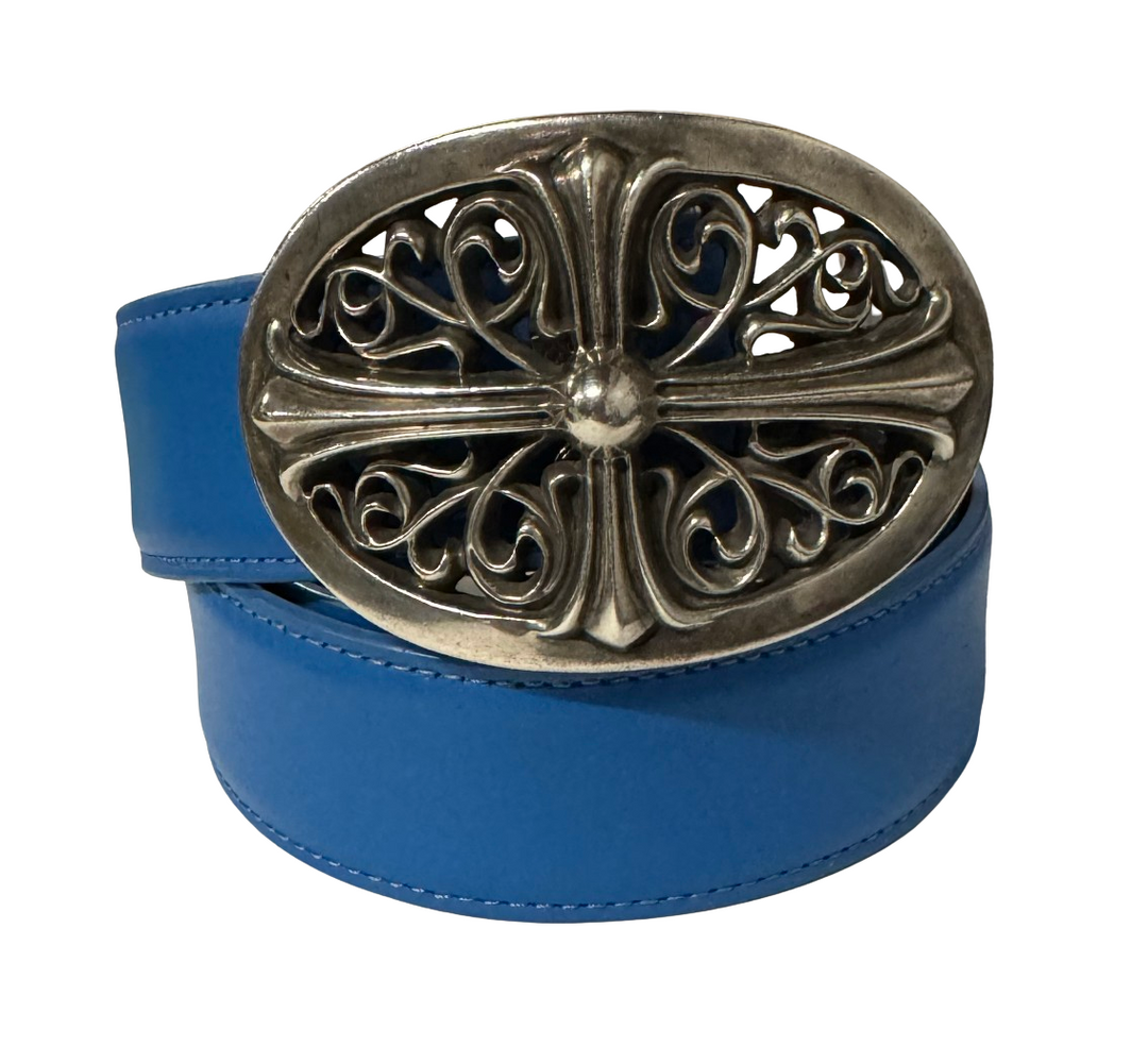 Chrome Hearts 'Oval Buckle' Blue Leather Belt