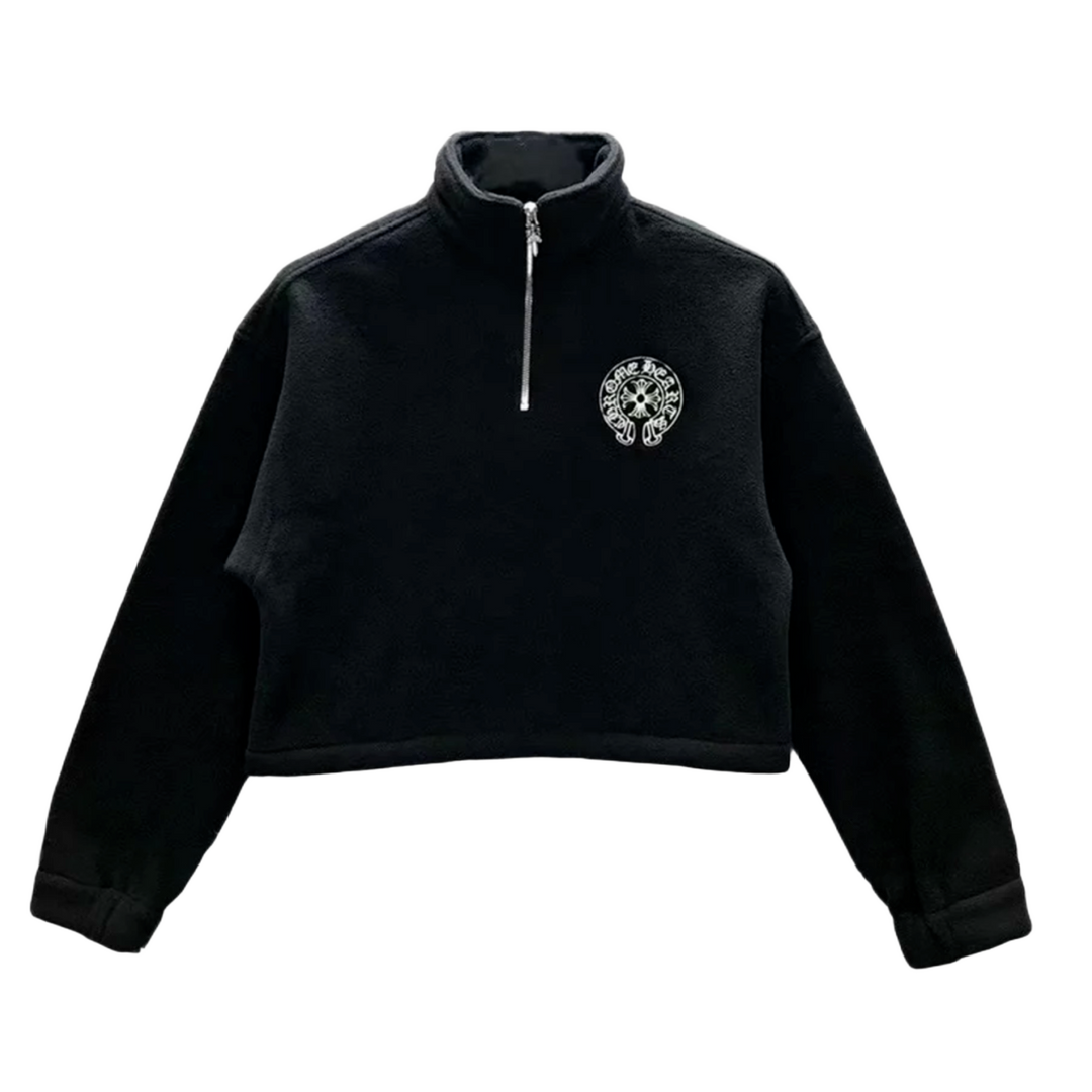 Chrome Hearts 'Horseshoe' Fleece Half Zip Cropped Sweatshirt