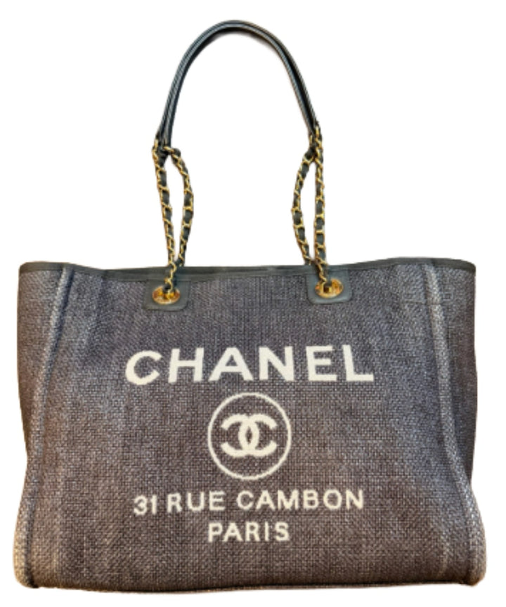 Chanel Small Deauville Tweed/Leather Black Tote GHW