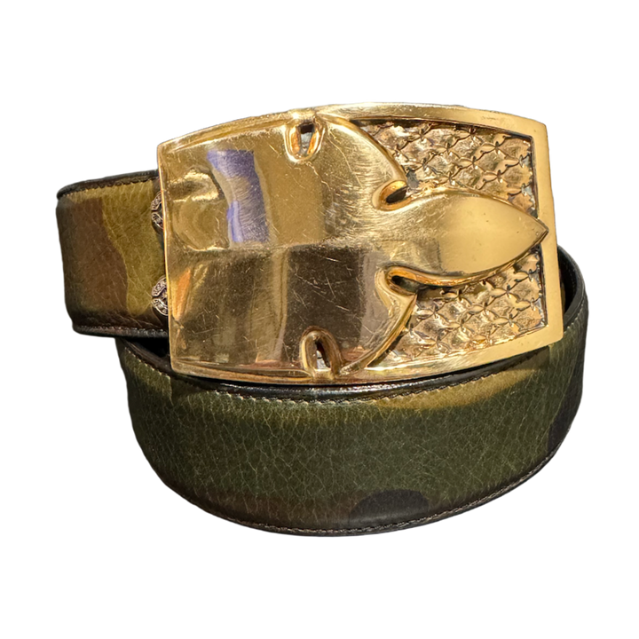 Chrome Hearts 'Fleur De Lis' Bronze Buckle Camo Belt
