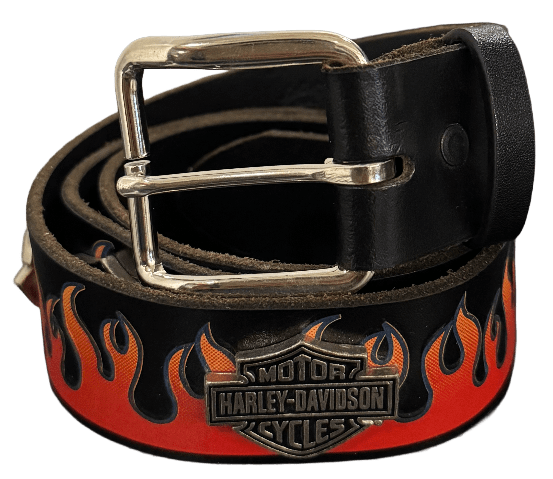 Black Flame Harley Davidson Pin Leather Belt