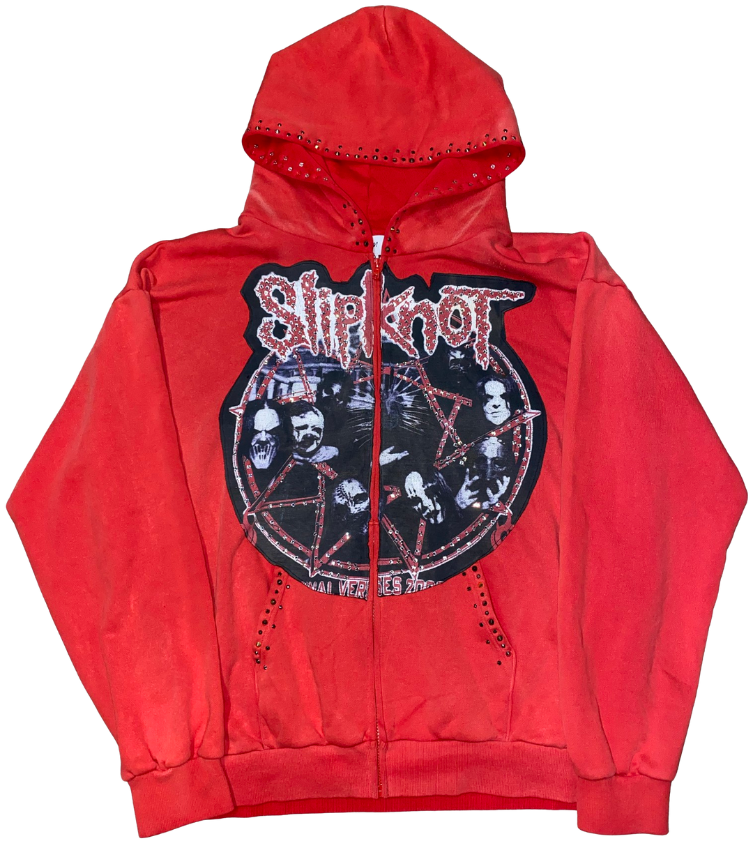 Bossi 'Slipknot' Rhinestone Red Zip Up Hoodie