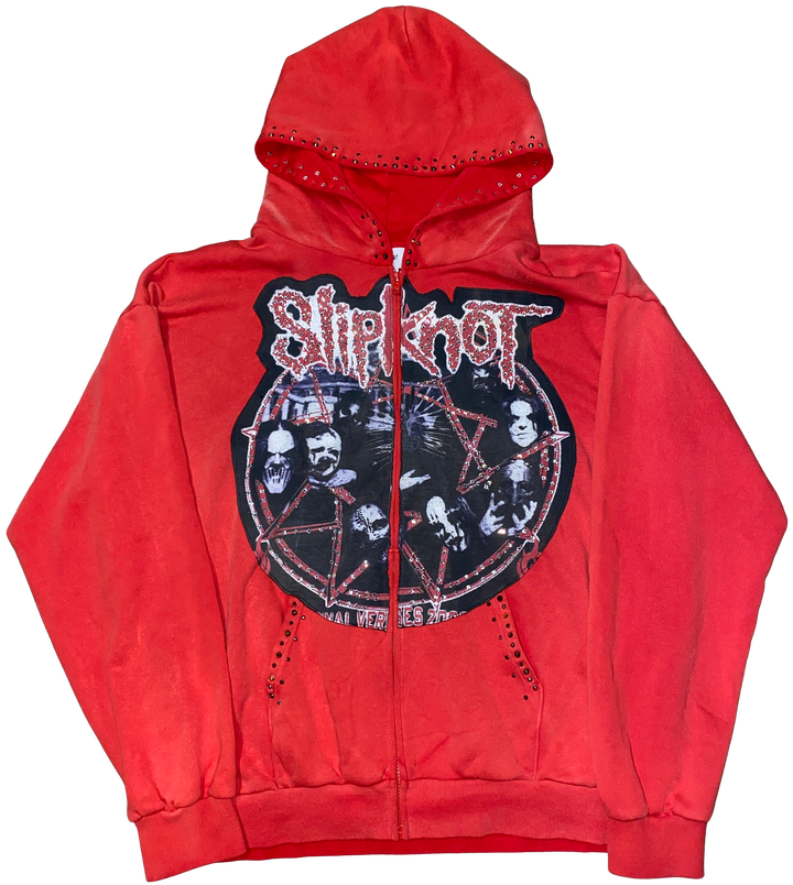 Bossi 'Slipknot' Rhinestone Red Zip Up Hoodie