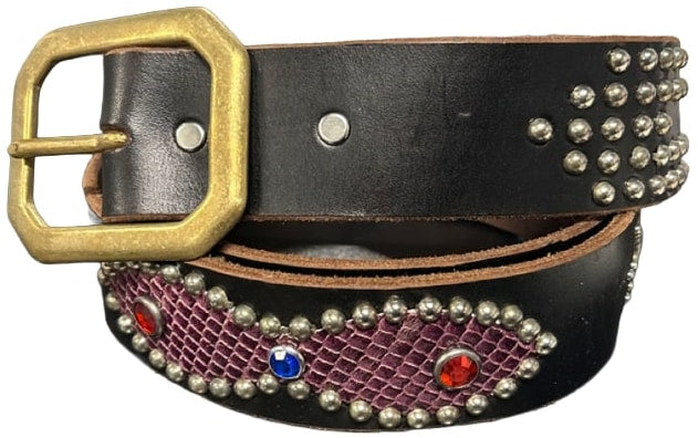 Studded 'Infinity Purple Snakeskin' Red/Blue Gem Belt