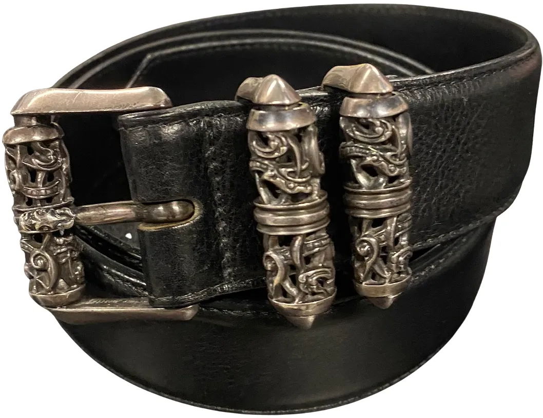 Chrome Hearts 'Double Roller' Celtic Black Leather Belt