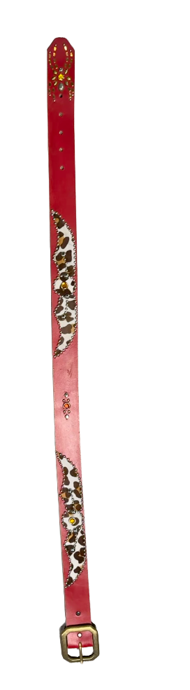 Studded 'Cow Hair Spider Gem' Red Belt
