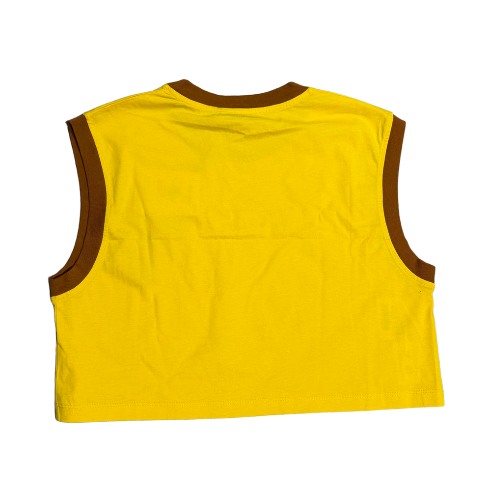 miu miu イエロー Vネック タンクトップ Miu Miu 'Stitched Logo' Yellow Womens Crop Tank – Showroom LA