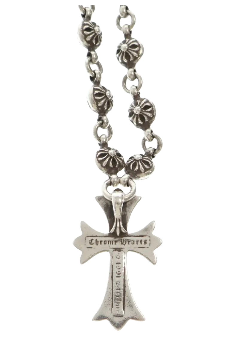 Chrome Hearts 13in Silver Cross Ball Necklace Chain