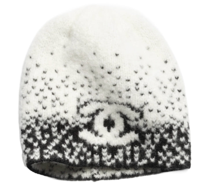 Chanel 'White & Black' Cashmere & Wool Beanie