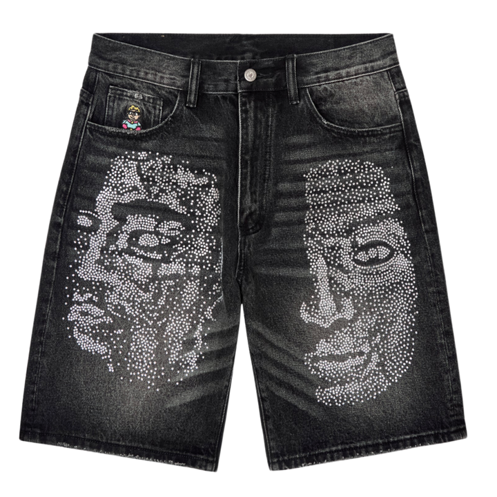 KidSuper Studios 'Rhinestone Faces' Black Denim Shorts