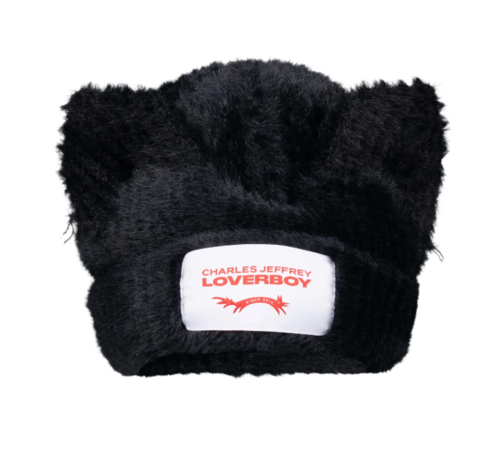 Charles Jefferey Loverboy 'Chunky Ears' Fluffy Black Beanie