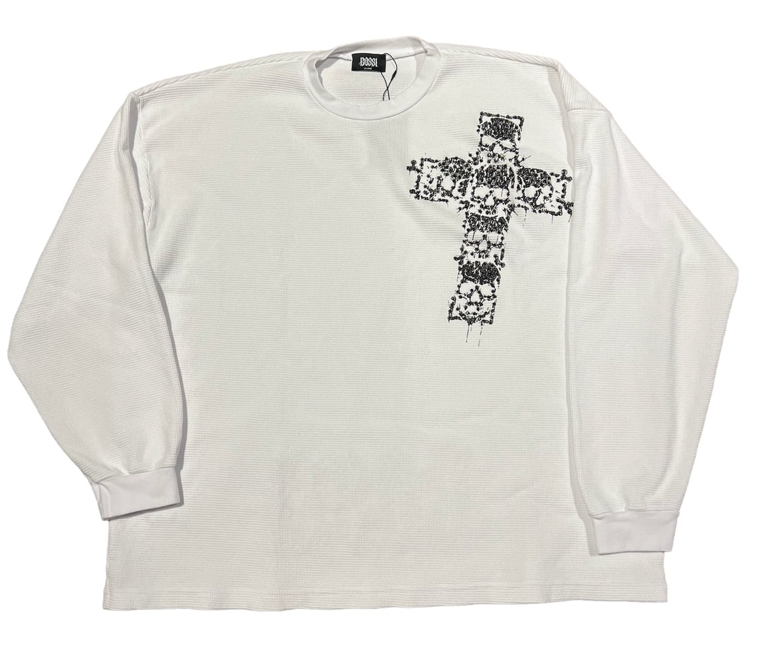 Bossi 'Black Skull Cross' White Thermal Longsleeve